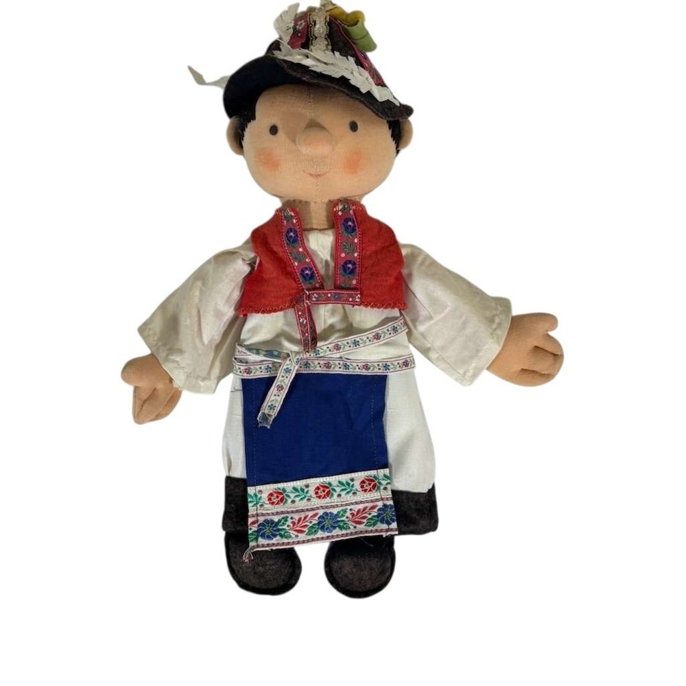 Vintage Bulgarian 1970s handmade hand puppet little boy 15 In Traditional Attire